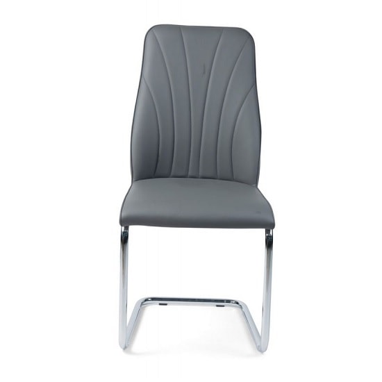 Irma Dining Chair In Grey Faux Leather With Chrome Legs_4
