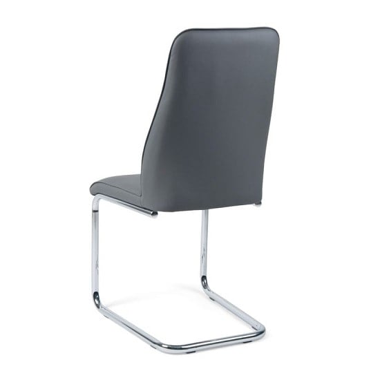 Irma Dining Chair In Grey Faux Leather With Chrome Legs_5