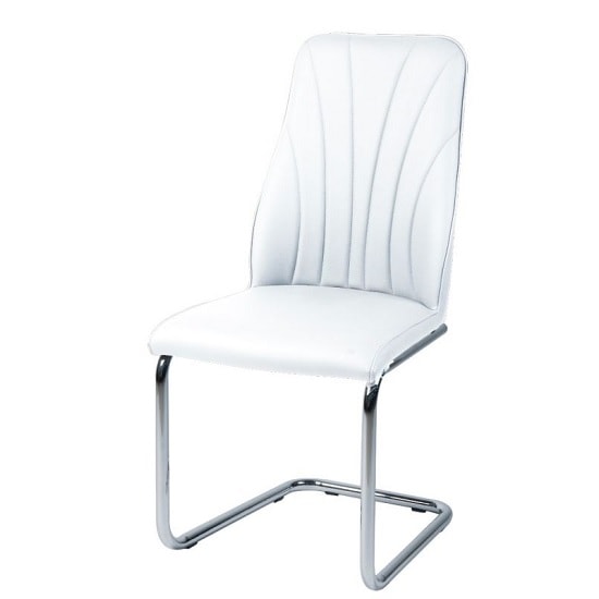 Irma Dining Chair In White Faux Leather With Chrome Legs