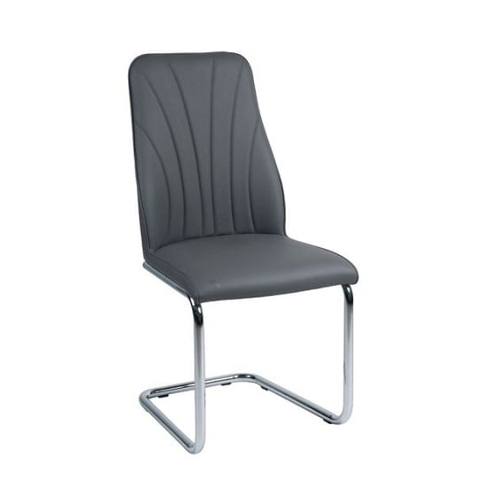 Irma Dining Chair In Grey Faux Leather With Chrome Legs