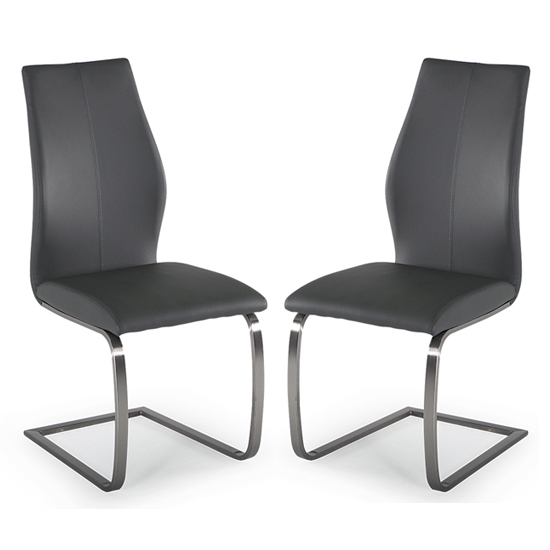 Irma Grey Faux Leather Dining Chairs With Steel Legs In Pair