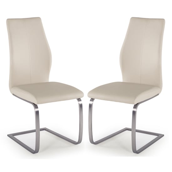 Irma Taupe Faux Leather Dining Chairs With Steel Legs In Pair