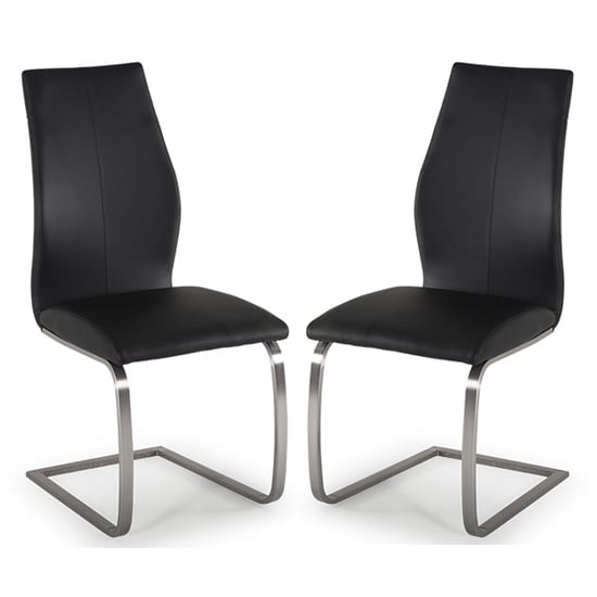 Irmak Black Leather Dining Chairs With Steel Frame In Pair