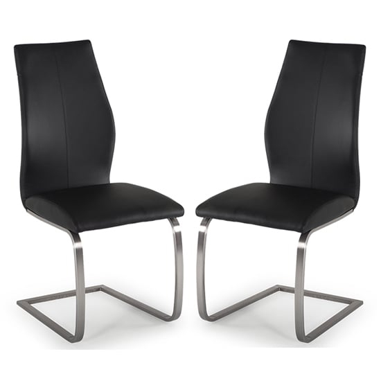 Read more about Irmak black leather dining chairs with steel frame in pair