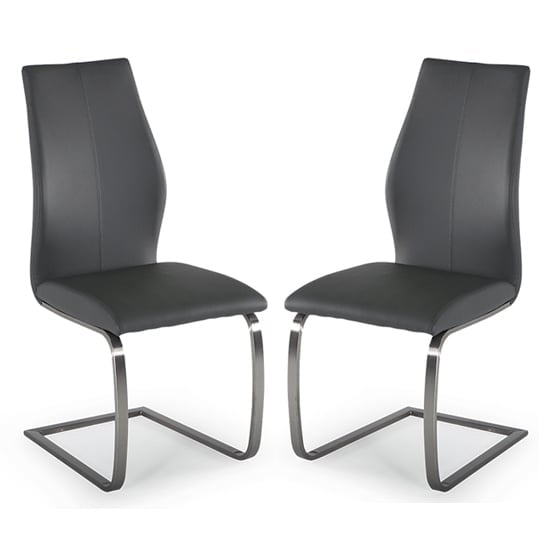 Irmak Grey Leather Dining Chairs With Steel Frame In Pair