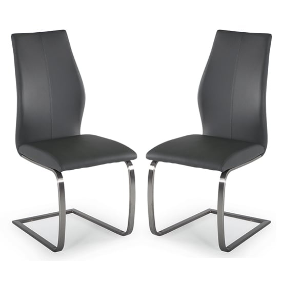 Photo of Irmak grey leather dining chairs with steel frame in pair