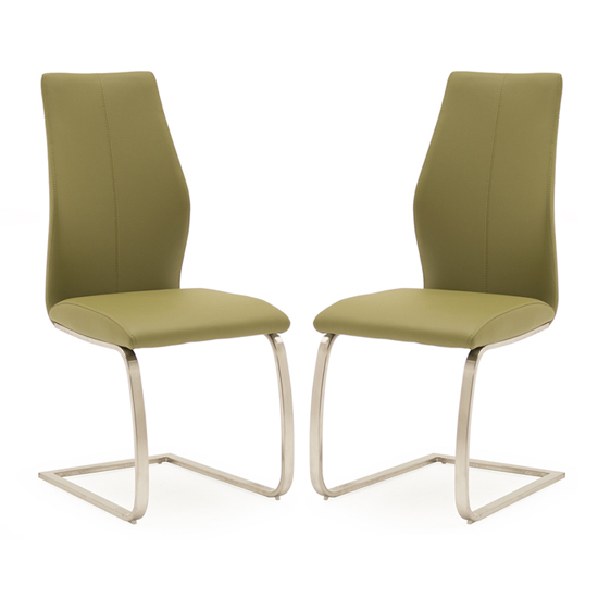 Read more about Irmak olive leather dining chairs with steel frame in pair