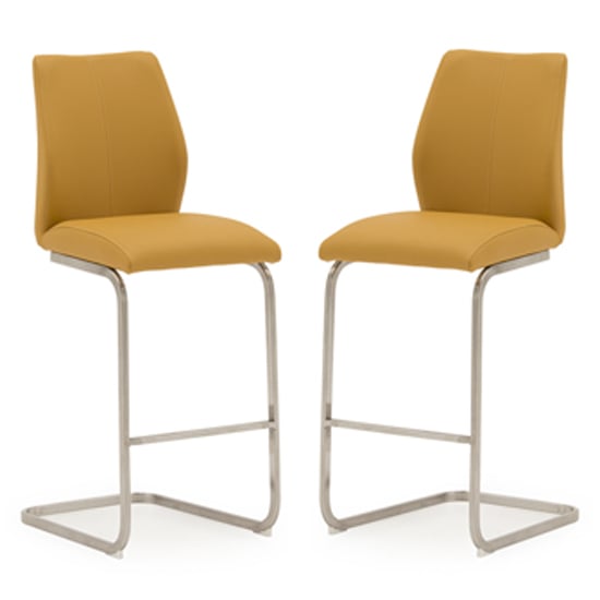 Irmak Pumpkin Leather Bar Chairs With Steel Frame In Pair