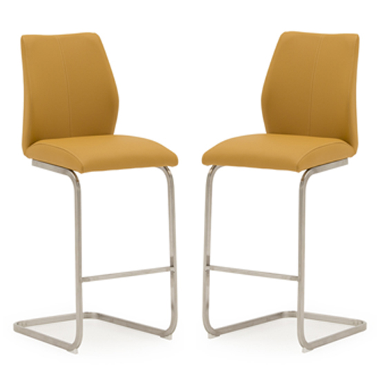 Irmak Pumpkin Leather Bar Chairs With Steel Frame In Pair Furniture