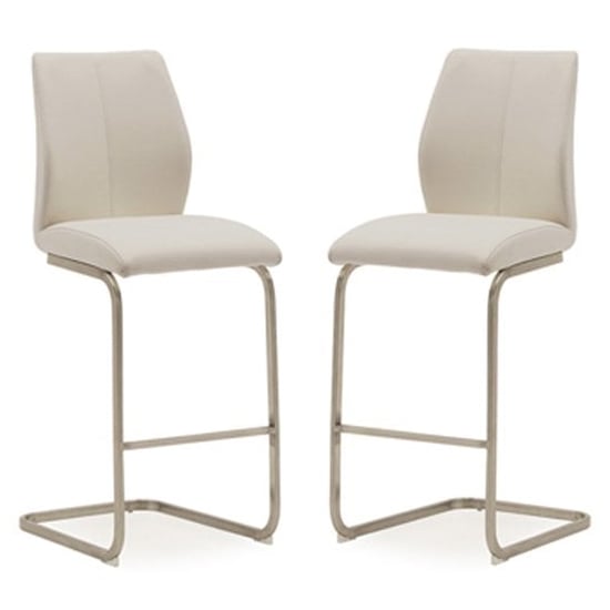 Read more about Irmak taupe leather bar chairs with steel frame in pair