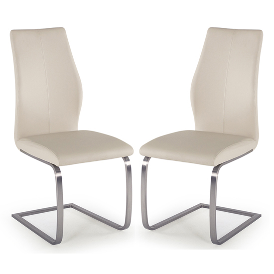 Irmak Taupe Leather Dining Chairs With Steel Frame In Pair