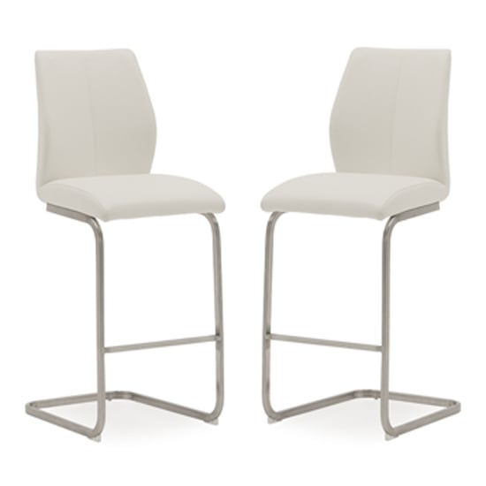 Read more about Irmak white leather bar chairs with steel frame in pair