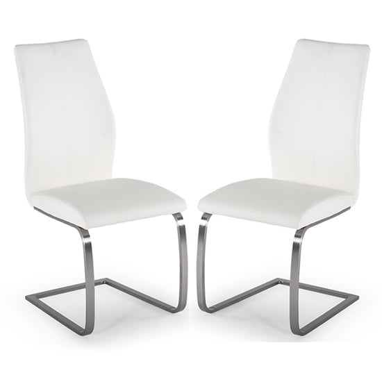 Irmak White Leather Dining Chairs With Steel Frame In Pair