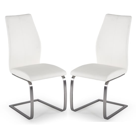 Photo of Irmak white leather dining chairs with steel frame in pair