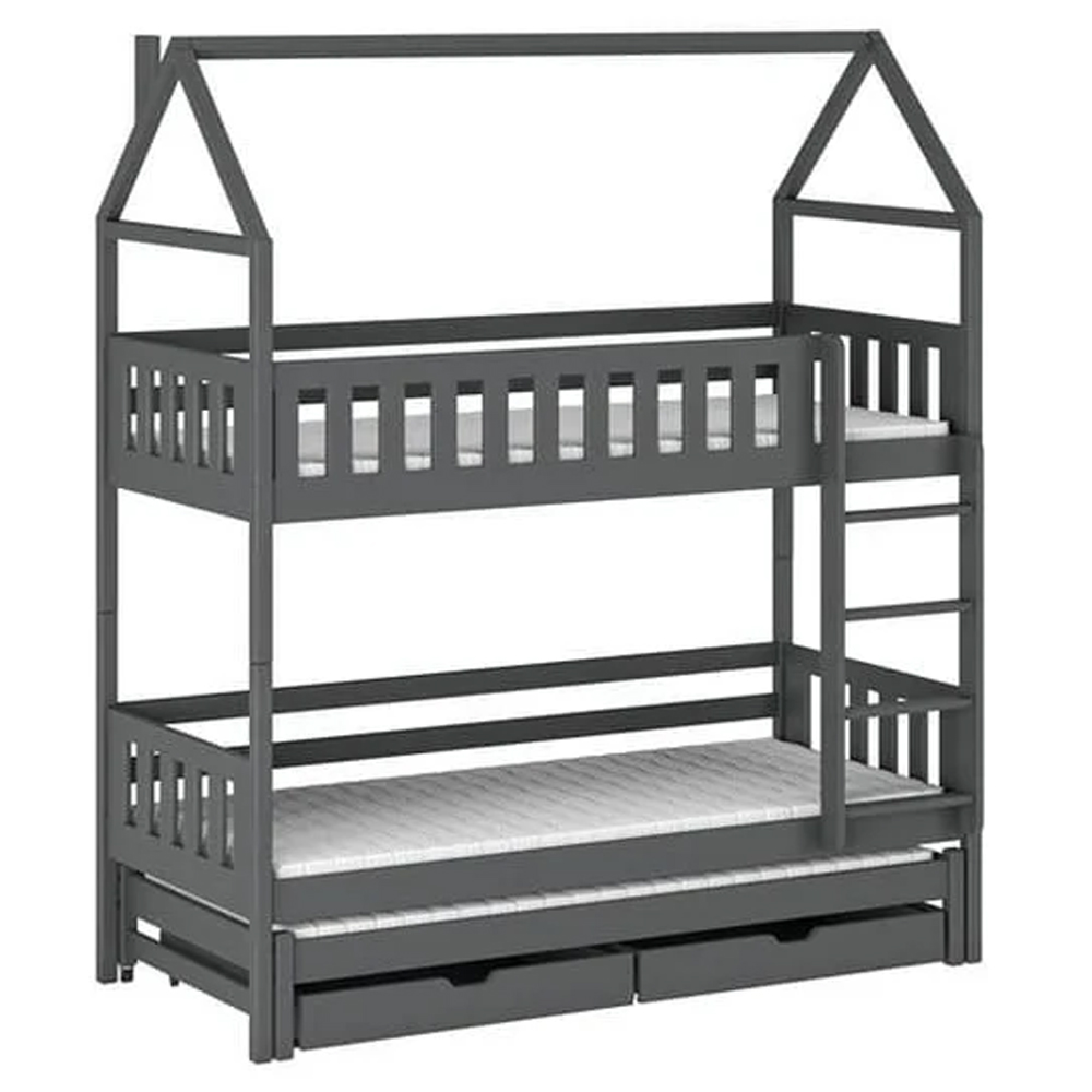 Irmo Wooden Bunk Bed And Trundle With Bonnell Mattress In Graphite