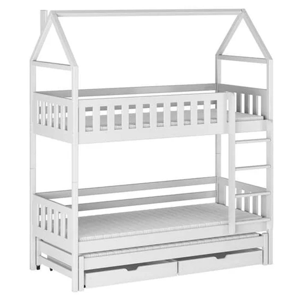 Irmo Wooden Bunk Bed And Trundle With Foam Mattress In White