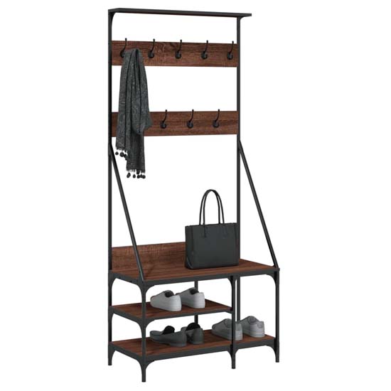 Ironton Wooden Clothes Rack With Shoe Storage In Brown Oak