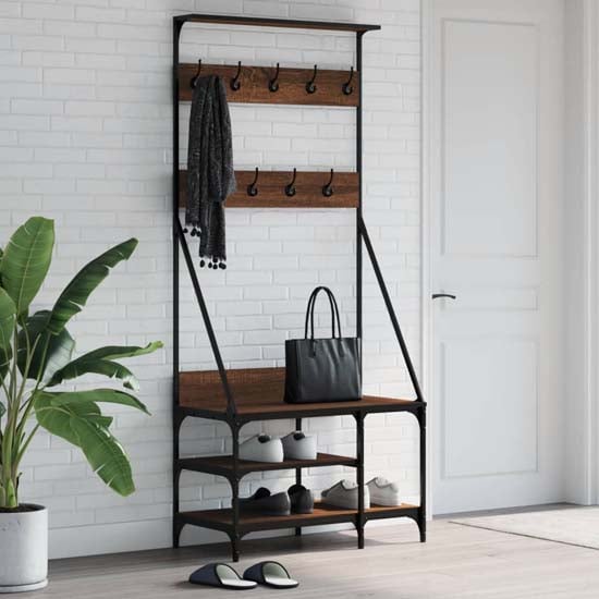 Ironton Wooden Clothes Rack With Shoe Storage In Brown Oak