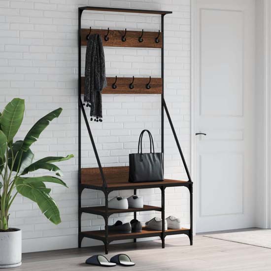 Read more about Ironton wooden clothes rack with shoe storage in brown oak