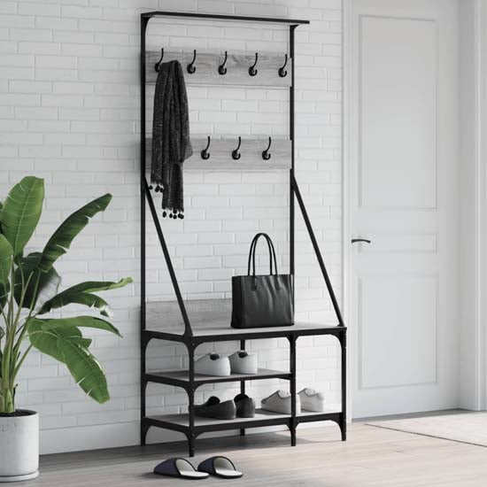 Ironton Wooden Clothes Rack With Shoe Storage In Grey Sonoma Oak