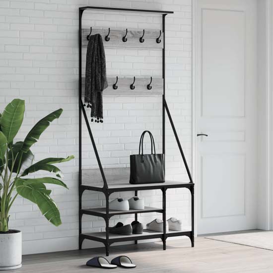 Read more about Ironton wooden clothes rack with shoe storage in grey sonoma oak