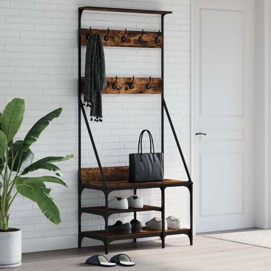 Ironton Wooden Clothes Rack With Shoe Storage In Smoked Oak
