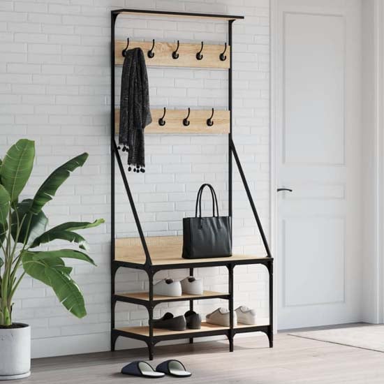 Ironton Wooden Clothes Rack With Shoe Storage In Sonoma Oak