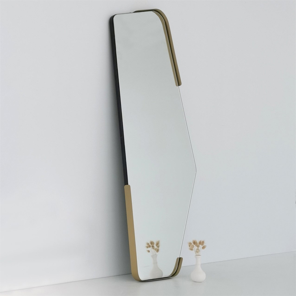 Irregular Glass Wall Mirror with Black Metal Frame