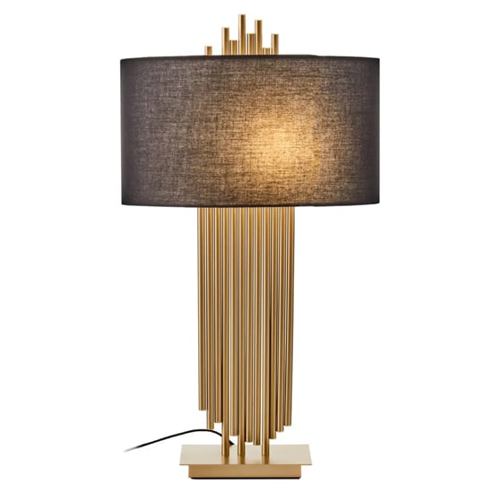 Product photograph of Irvine Black Linen Shade Table Lamp With Gold Iron Metal Base from Furniture in Fashion