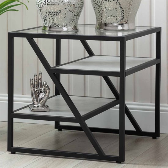 Product photograph of Irvine Clear Glass Top End Table With Matte Black Steel Frame from Furniture in Fashion