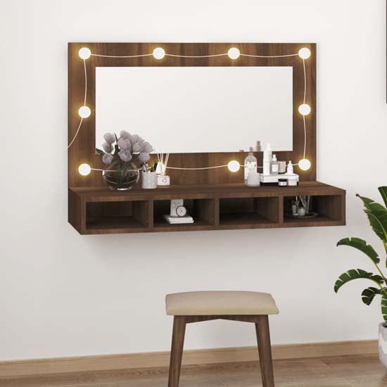 Product photograph of Irvine Wooden Wall Dressing Cabinet In Brown Oak With Led from Furniture in Fashion