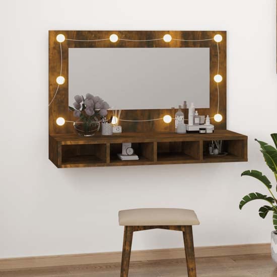 Read more about Irvine wooden wall dressing cabinet in smoked oak with led
