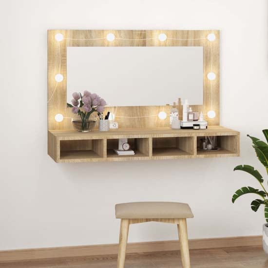 Irvine Wooden Wall Dressing Cabinet In Sonoma Oak With LED