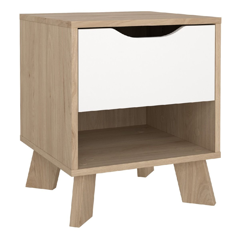 Irvine Wooden Bedside Cabinet With 1 Door In Oak And White