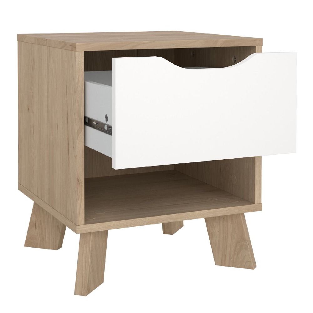 Irvine Wooden Bedside Cabinet With 1 Door In Oak And White