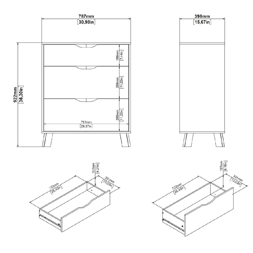 Irvine Wooden Chest Of 3 Drawers In Oak And White
