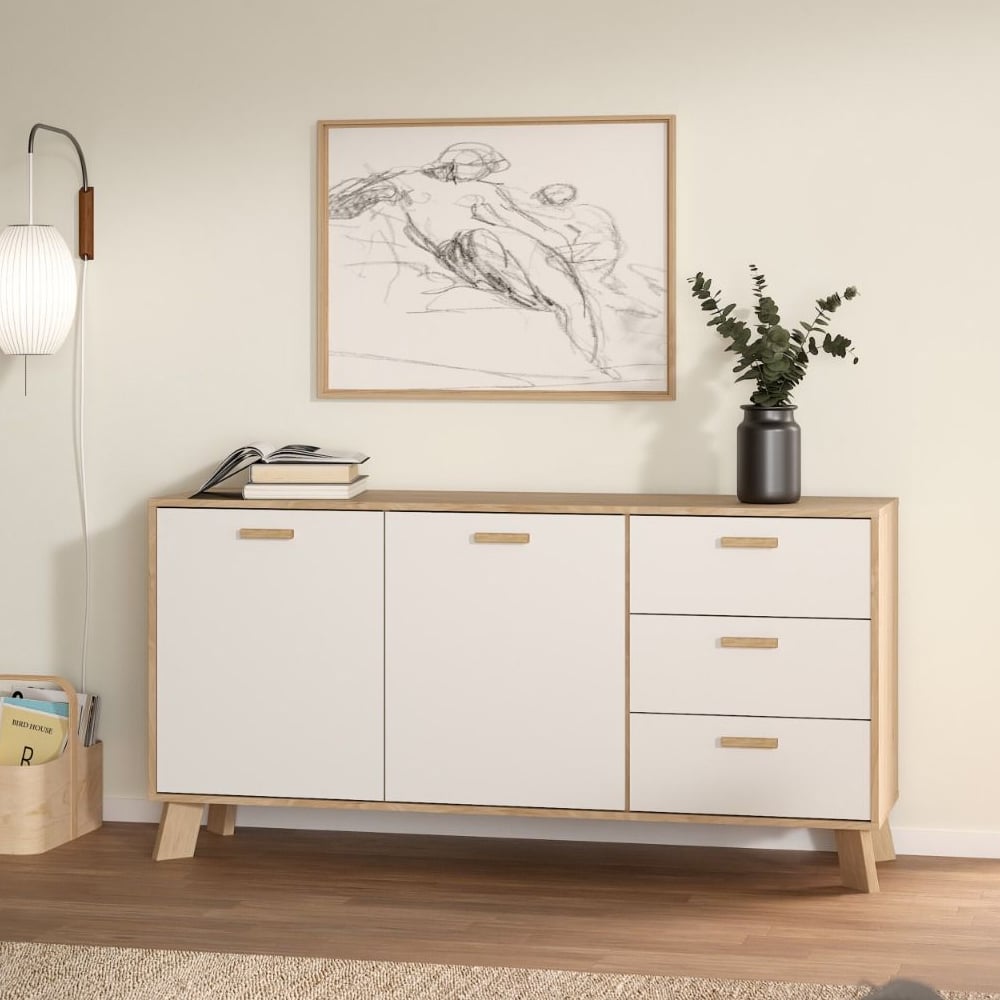 Read more about Irvine wooden sideboard with 2 doors 3 drawers in oak and white