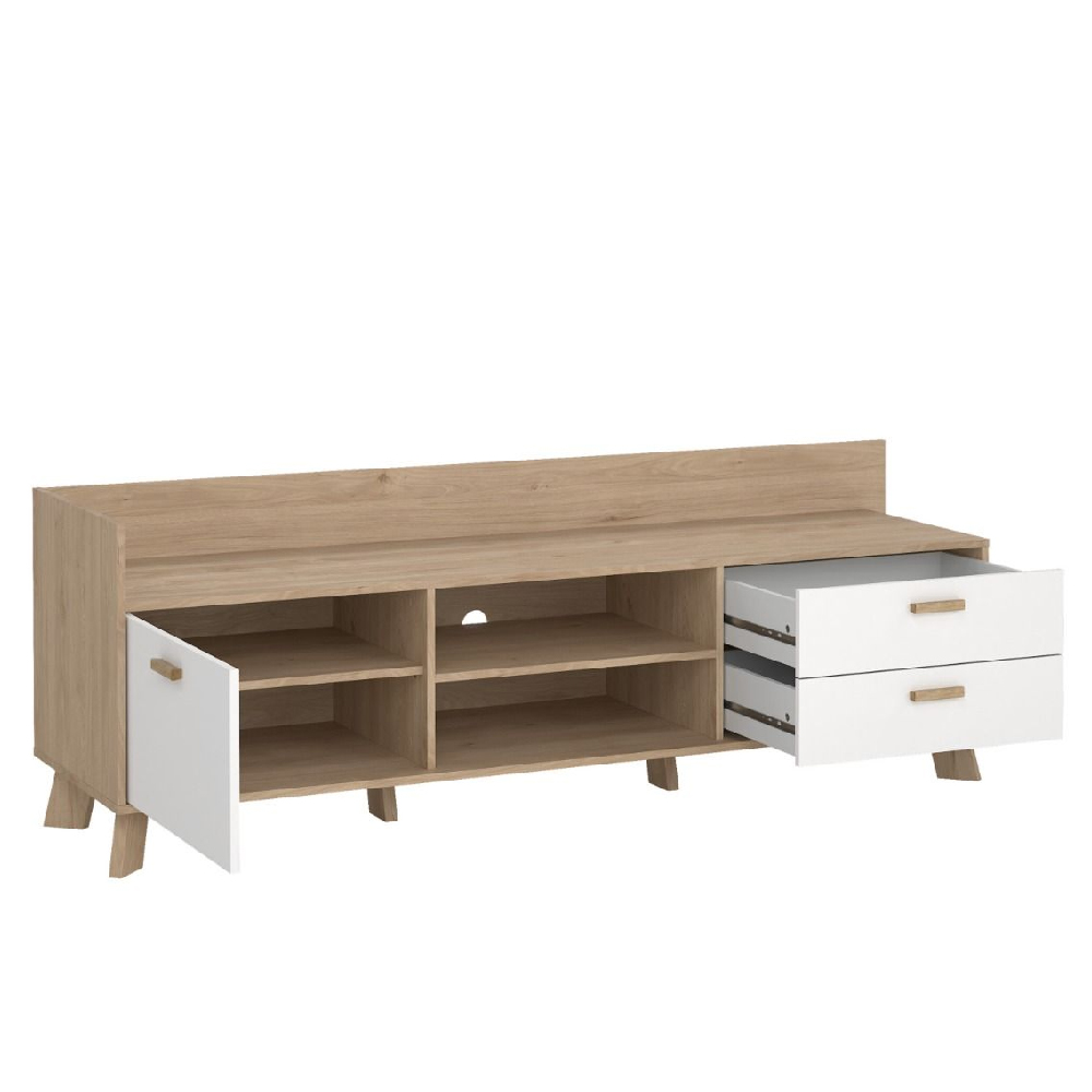Irvine Wooden TV Stand With 1 Door 2 Drawers In Oak And White
