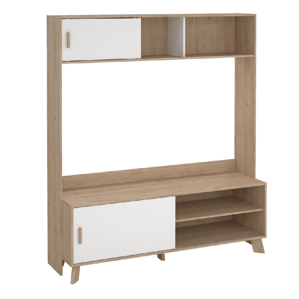 Irvine Wooden TV Stand With 2 Sliding Doors In Oak And White