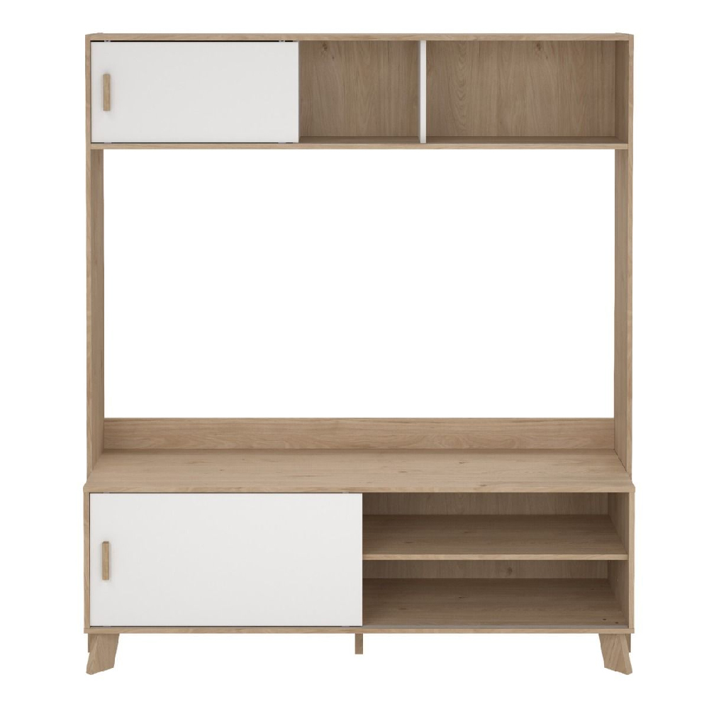 Irvine Wooden TV Stand With 2 Sliding Doors In Oak And White