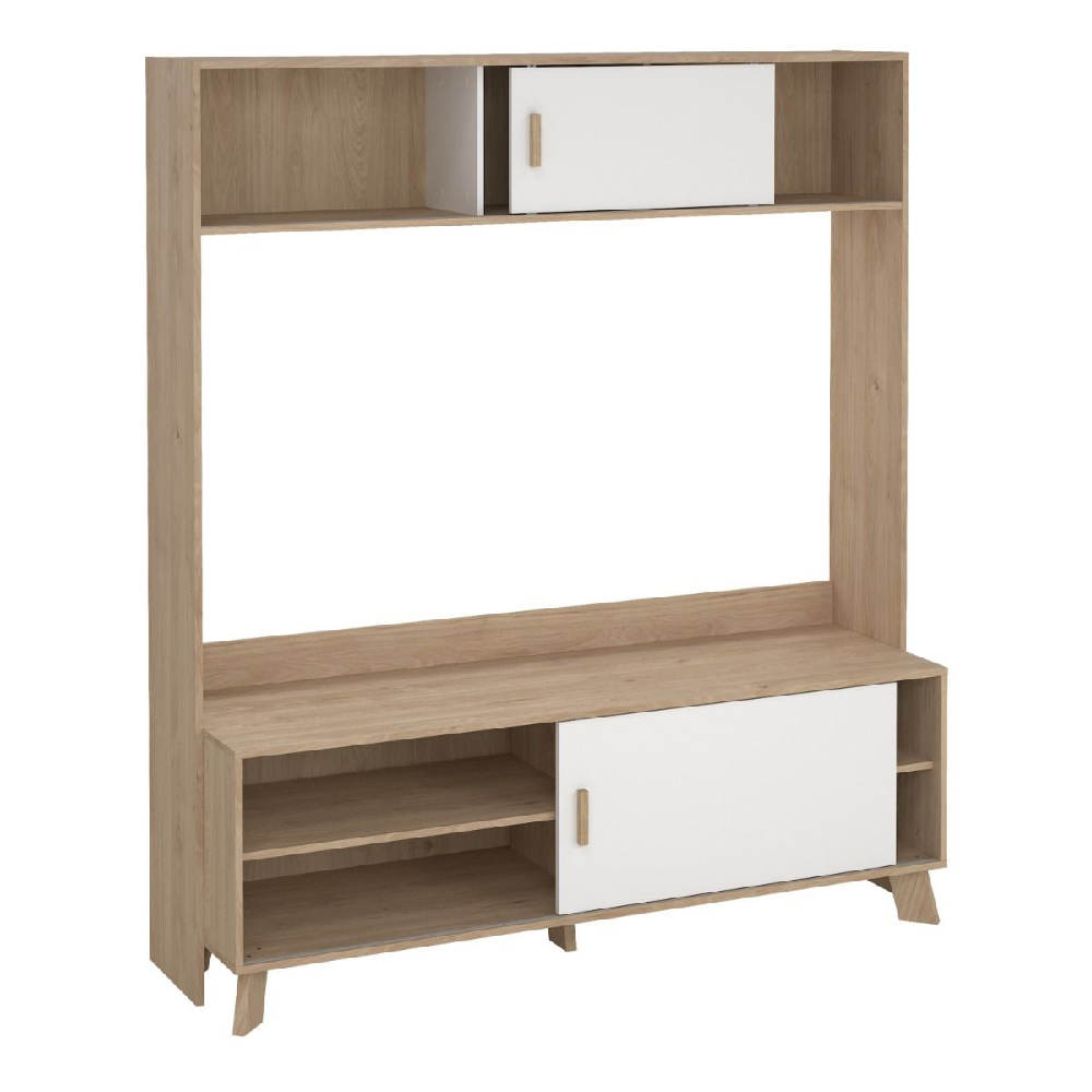 Irvine Wooden TV Stand With 2 Sliding Doors In Oak And White