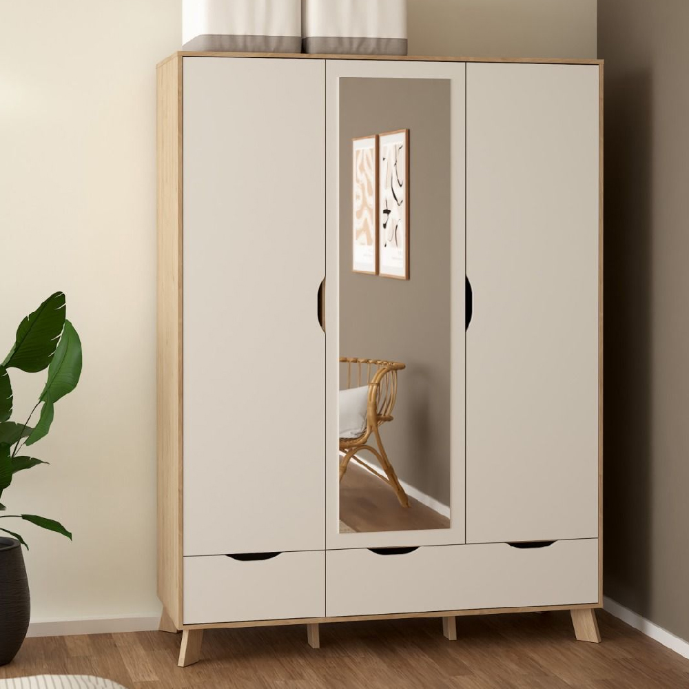 Read more about Irvine wooden wardrobe with 3 doors 2 drawers in oak and white