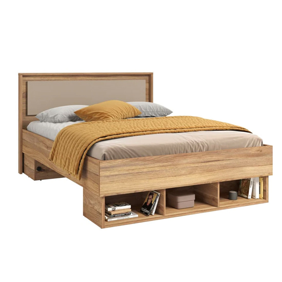 Irving Divan Wooden King Size Bed In Mauvella Oak