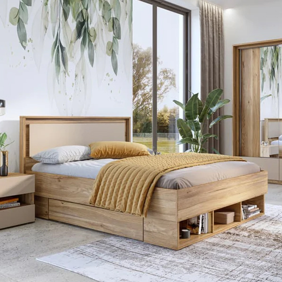 Irving Divan Wooden King Size Bed In Mauvella Oak