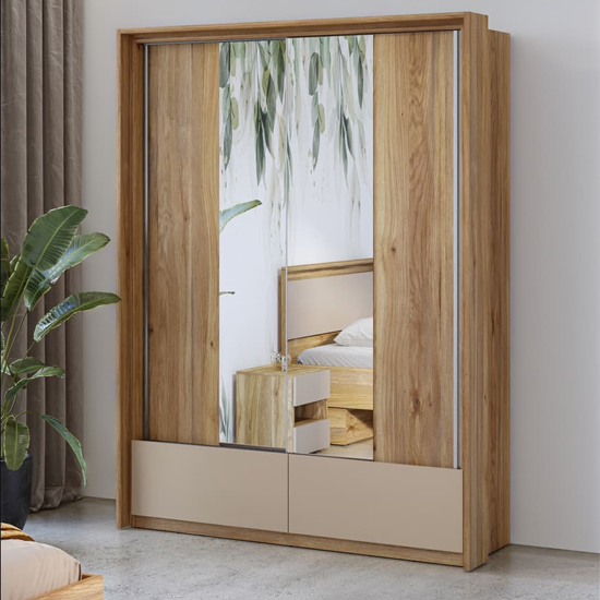 Read more about Irving mirrored wardrobe with 2 sliding doors in mauvella oak