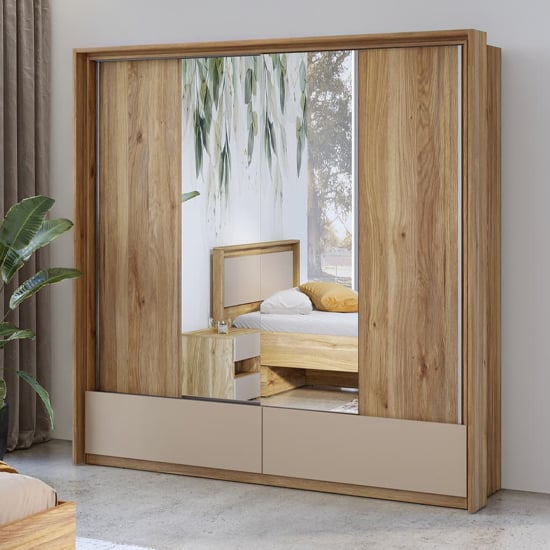 Read more about Irving wide mirrored wardrobe 2 sliding doors in mauvella oak