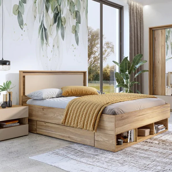 Irving Wooden Bedside Cabinet With 2 Drawers In Mauvella Oak