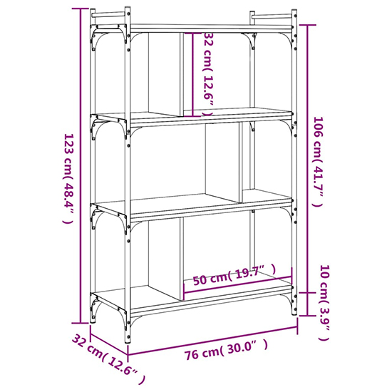 Irving Wooden Bookcase With 4-Tier In Grey Sonoma Oak