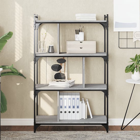 Irving Wooden Bookcase With 4-Tier In Grey Sonoma Oak