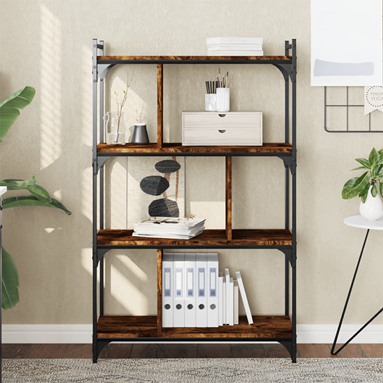 Irving Wooden Bookcase With 4-Tier In Smoked Oak